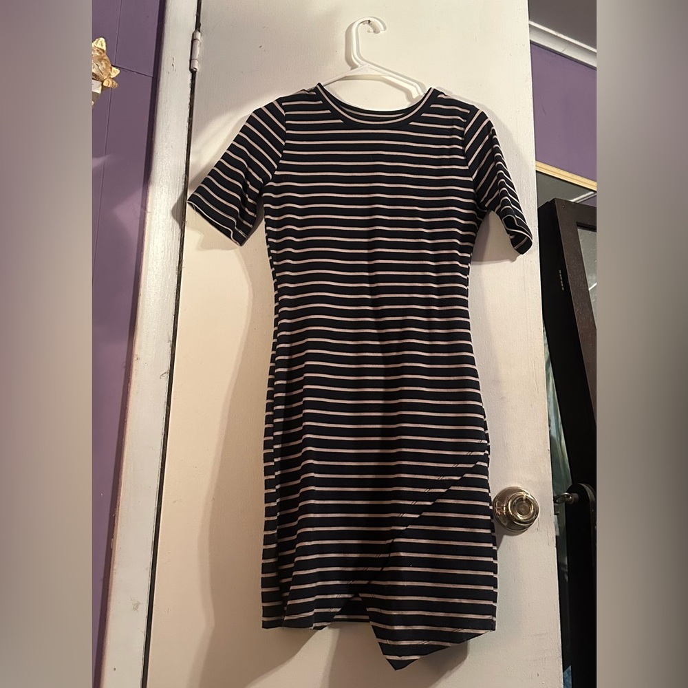 Iris blue tan cotton dress. M